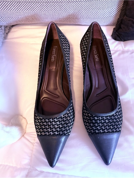Franco Sarto Shoes - Franco Sarto Black Metallic Tweed Pointed-Toe Velvet Kitten Heels w/Leather Caps